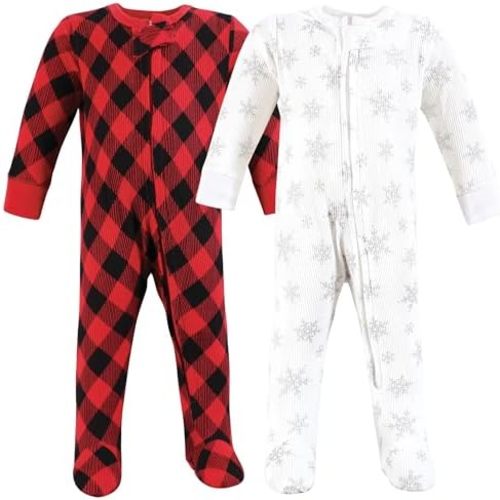 Hudson Baby Girls Unisex Baby Thermal Zipper Sleep and Play 2pk, Sage Dinosaur, 3-6 Months