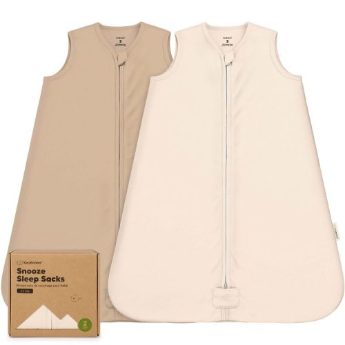 2-Pack Snooze Baby Sleep Sacks, Organic Cotton Wearable Blanket, Soft Toddler Sleeping Bag, Smooth Zipper (Ecru, Small)