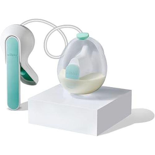 Willow Wave - Wearable Manual Breast Pump - Fits Fully in Bra - Ergonomic Handle - 24mm Soft Silicone Flange - Wearable Breastfeeding Pump - Hospital Grade Suction - Postpartum Essentials - Holds 5oz