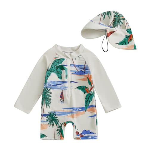 Hnyenmcko Baby/Toddler Boy Rash Guard Swimsuit Long Sleeve One Piece Zipper Swimwear Sunsuit Infant Bathing Suit Beachwear