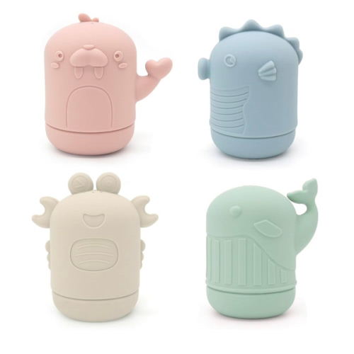Ginbear Silicone Baby Bath Toys, Non-Toxic Mold Free Infant Squirty Bathtub Toys for Toddlers 6 Months+, Pack of 4 (Marine)