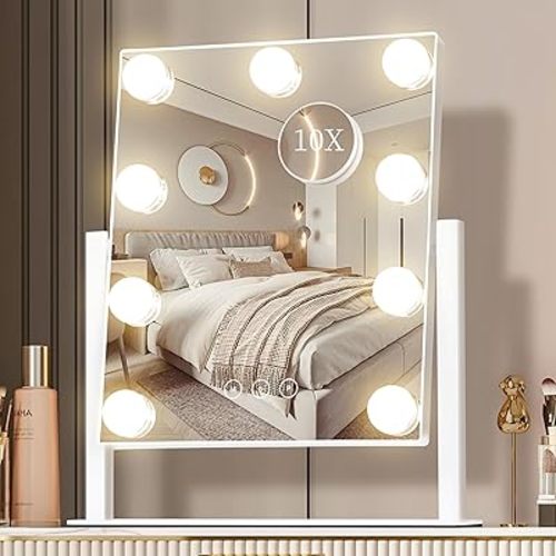 Vanity Mirror with Lights, Makeup Mirror with Lights,3 Color Lighting Modes Detachable 10X Magnification Mirror Touch Control,360°Rotation, White.