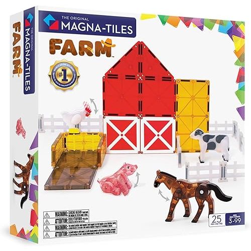 MAGNA-TILES Farm Animals 25-Piece Magnetic Construction Set, The ORIGINAL Magnetic Building Brand