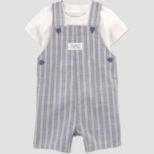 Carter's Just One You® Baby Boys' 2pc Striped Shark Overalls Set - Blue 3M