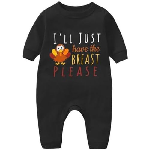I'll Just Have The Breast Please Baby One 𝗣iece Outfits, Funny Thanksgiving Jumpsuit Long Sleeve Casual Clothes