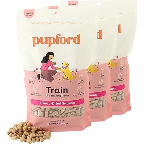 Pupford Freeze Dried Training Treats for Dogs & Puppies, 1400+ Two Ingredient Bites (Salmon, 4 oz, 3 Pack)