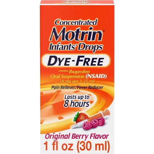 Motrin Infants' Oral Suspension Concentrated Liquid Medicine Drops with Ibuprofen, NSAID Infant Fever Reducer and Pain Reliever for Babies, Dye-Free, Alcohol-Free, Berry Flavor, 1 FL OZ