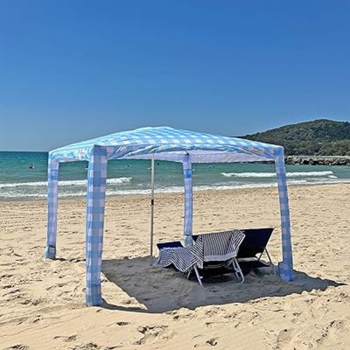 CoolCabana Beach Shade Tent - Easy Setup, UPF 50+ Protection, Large & Medium Sizes, Compact & Wind Resistant - Beach Cabana for The Whole Family - Blue Gingham, Medium