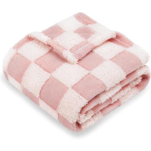 HOMRITAR Baby Blanket for Girls 3D Checkered Fleece Fluffy Fuzzy Checkerboard Grid Warmer Shaggy Soft Cozy Fuzzy Bed Blanket for Toddler, Newborn or Infant Pink 30 x 40 Inch