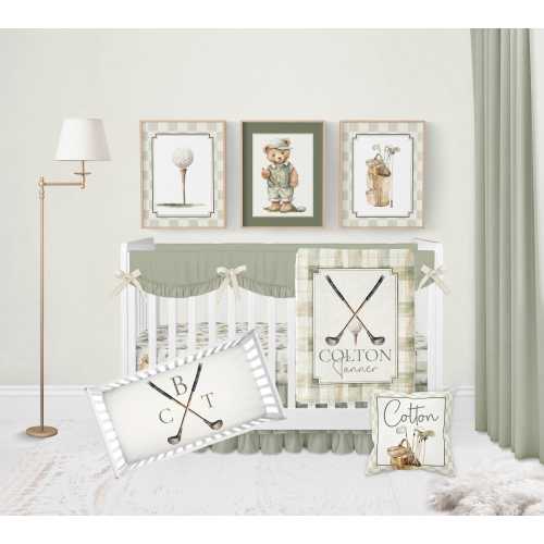 Golf Nursery Bedding Set, Baby Boy Crib Bedding Set, Baby Boy Nursery Bedding, Vintage Golf Nursery Decor, Green Baby Bedding Crib Sets Boy