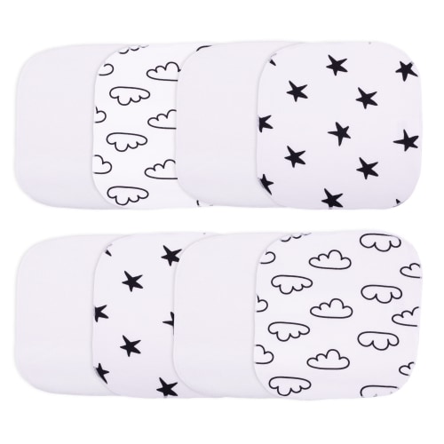 Little Star Organic Terry Cloth Wash Cloth, 8 Pack, White/Black