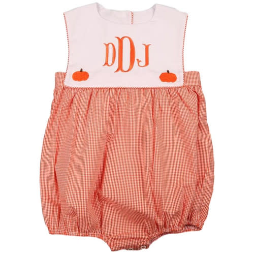 Orange Gingham Embroidered Pumpkin Bubble 6 mo