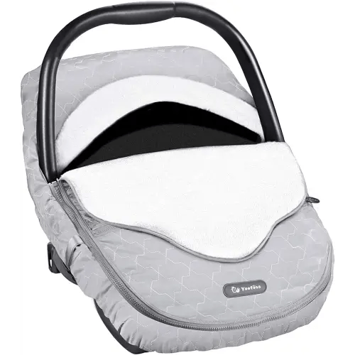Yoofoss Baby Car Seat Cover Winter Carseat Canopies Cover to Protect Baby from Cold Wind, Super Warm Plush Fleece Baby Carrier Cover for Infant Boys Girls (Gray)
