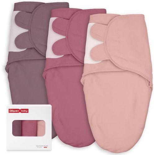 GLLQUEN BABY Swaddles for Newborns 0-3 Months, Adjustable & Easy Fastener | 3-Pack, Baby Girl Swaddles Organic Cotton Womb-Like Nursery Swaddling Blanket reduces startle reflex, Soft & Skin-Friendly