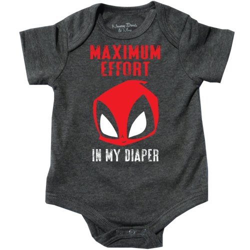 Feisty and Fabulous Deadpool Maximum Effort, Funny Bodysuit, Great Gift for Dad, Gray, 3-6 mo