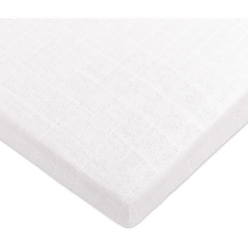 Babyletto 100% Organic Cotton All-Stages Midi Crib Sheet, GOTS-Certified, Fitted 360°, Ultra-Soft and Breathable Muslin - Plain White