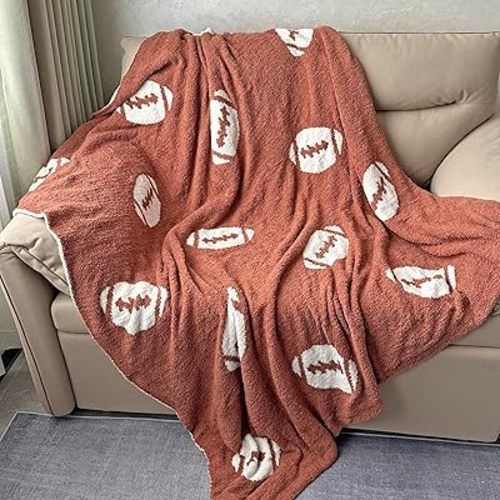 Cozy Football Pattern Blanket Perfect Lightweight Bedding for Adults, Soft, Warm, and Plush Rugby Sports Blanket Great for Bed Sofa, Dark Brown, 50"x60"