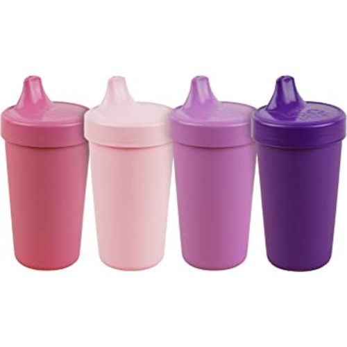 Re Play 4pk - 10 oz. No Spill Sippy Cups for Baby, Toddler, and Child Feeding in Bright Pink, Ice Pink, Purple and Amethyst | BPA Free | Made in USA from Eco Friendly Recycled Milk Jugs | Princess+