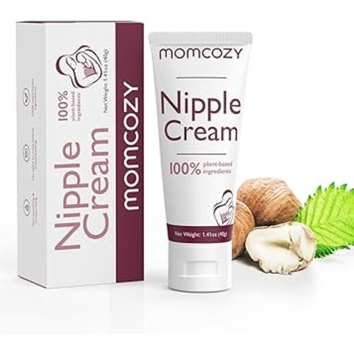 Momcozy 100% Natural Nipple Cream, Vegan Lanolin-free Nipple Balm, Soothing Cream for Sore, Cracked Nipples, Breastfeeding Essentials for Nursing & Pumping Moms, 1.41 oz