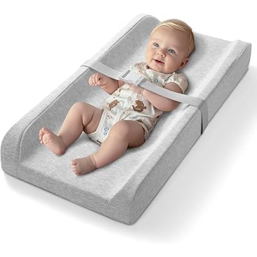 Baby Changing Pad, Soft Diaper Changing Table Mat with Removable Washable Pad Cover, Organic Cotton Contoured Waterproof Lining Foam, Safe Non-Slip Standard Size Changing Pad for Dresser