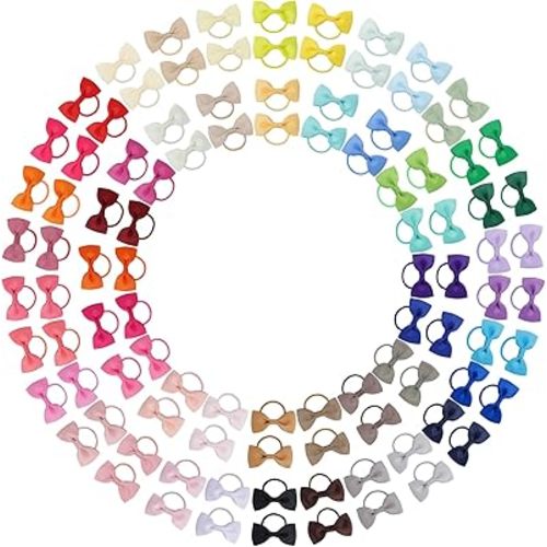 Jollybows 100PCS 2 Inches Baby Girls Hair Bows Ties Mini Boutique Elastic Hair Rubber Ribbon Hair Band Accessories for Kids Toddlers Infants (100 PCS)