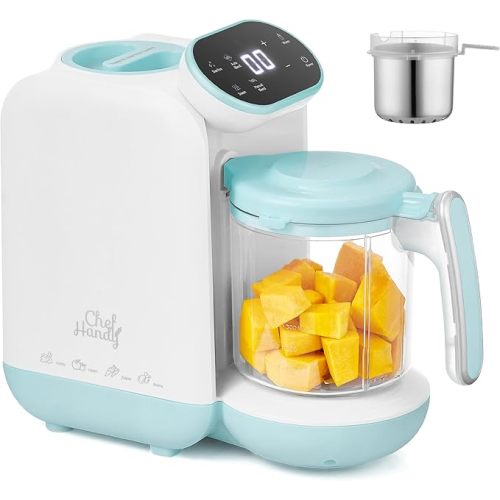 Chefhandy 5-in-1 Baby Food Maker with Steam Basket & Touch Screen | Baby Food Processor and Steamer | Auto Steam, Blend, Milk Warmer | Baby Steamer & Blender for Healthy Homemade(White Blue)