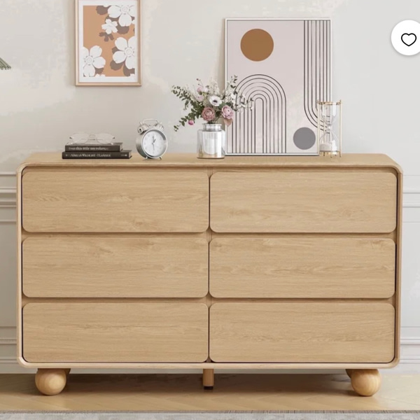 YOCWO Cómoda de 6 Cajones para Dormitorio, Cómoda de Mediados de Siglo con Borde Arqueado y Pata Redonda, Organizador de Cómoda Grande de Madera para Dormitorio Sala de Estar Pasillo Clóset, Natural