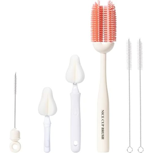 5-in-1 Baby Bottle Brush Set, Silicone & Sponge, Pink