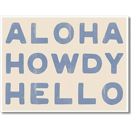 sdgobvco Preppy Howdy Canvas Wall Art, Trendy Western Coastal Cowgirl Room Aesthetic Poster, Blue Text Poster for Teen Girl Dorm Bedroom Wall Decor, Horizontal Funky Bar Cart Prints 16x24in Unframed