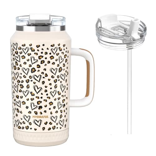 Hydraful 64 oz Tumbler with Handle and Straw - 100% Leak-Proof - Insulated Cup Reusable Stainless Steel Large Water Bottle Travel Mug for Gym, Hiking, and Camping - Gifts for Women Men Him Her
