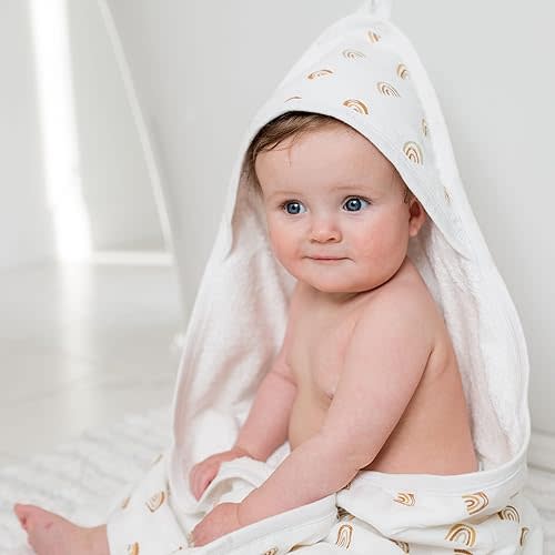 lulujo Hooded Towel Soft Absorbent Cotton Dual Layered Baby Bath Towel with Hood| 40in x 40in| Boho Rainbows