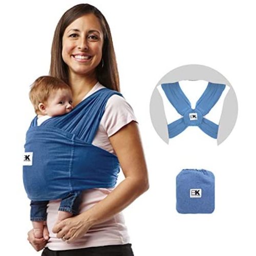 Baby K'tan Original Baby Wrap Carrier, Infant and Child Sling - Simple Pre-Wrapped Holder for Babywearing - No Tying or Rings - Carry Newborn up to 35 lbs, Denim, Women 6-8 (Small), Men 37-38