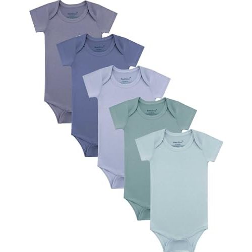 Baby Short Sleeve Solid Bodysuit - Super Soft Rayon made from Bamboo - Newborn Infant Toddler Boy Girl - 5-Pack