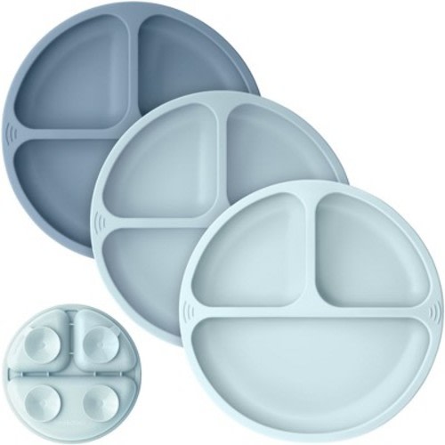 3-Pack Prep Suction Plates for Baby, 100% Silicone Toddler Plates, BPA-Free Divided Baby Plates with Suction, Color: Alps