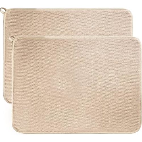 Dish Drying Mats for Kitchen Counter, 2 Pack Dish Drying Pads Dish Rack Mat Drying Pink Kitchen Mat (beige style 2)