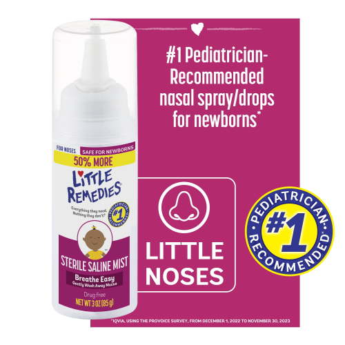 Little Remedies Sterile Saline Nasal Mist for Noses, Breathe Easy, Safe for Newborns, 3 oz HSA/FSA Eligible