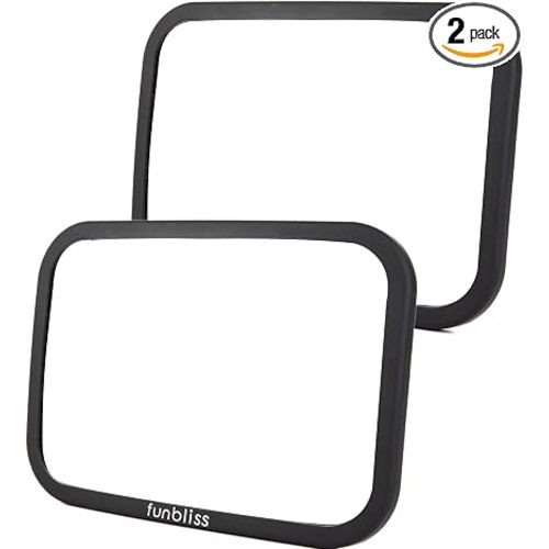 Funbliss Rear Facing Car Seat Mirrors - Shake-proof & Shatterproof Baby Car Mirror for Backseat - Clear Wide View, Easy Install, 2 Pack for Multiple Kids
