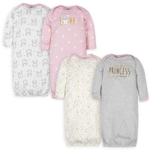 Gerber Baby Girl Sleeper Gown, 4 Pack, Sizes Preemie - 0-6 Months