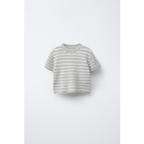 STRIPED SHORT SLEEVE KNIT SWEATER - Ecru | ZARA United States
