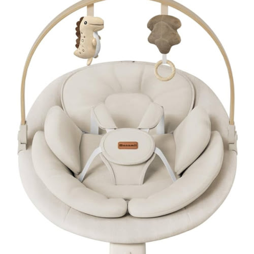 Baby Swings for Infants, Monamii Baby Swing, Infant Swing with 5 Speeds, 10 Lullabies, Electric Swing for Baby, Indoor & Outdoor Use (Beige)