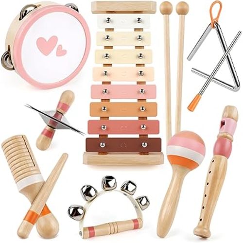 Musical Toys for 1 Year Old Girls Gifts - 8 in 1 Musical Instruments for Toddlers 1-3 - One First Christmas Birthday Gifts for Toddlers Ages 0-2 - Wooden Montessori Toy for Babies 6-12-18 Months