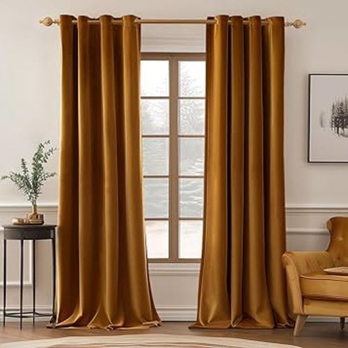 MIULEE Velvet Curtains Golden Brown Elegant Grommet Curtains Thermal Insulated Soundproof Room Darkening Curtains/Drapes for Classical Living Room Bedroom Decor 52 x 90 Inch Set of 2