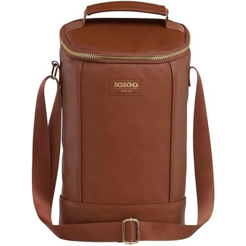Igloo Luxe Collection Beverage Tote, MaxCold Insulation, Removable Divider, Metallic Liner (Cognac)