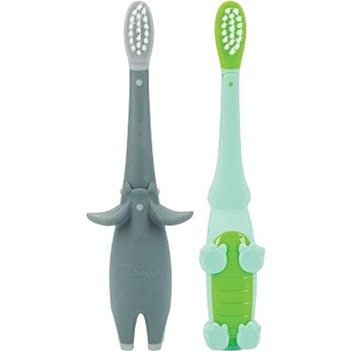Dr. Talbot's Toddler Training Toothbrush for Kids - (2-Pack) - 6+ Months - Alligator/Elephant