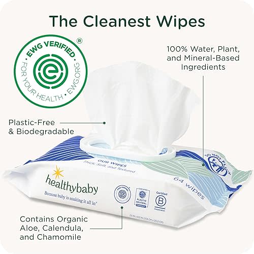 HealthyBaby Our Wet Wipes | EWG Verified Safe | 100% Water & Plant Based | Unscented & Safe for Sensitive Skin | Fragrance Free and Totally Chlorine Free (8 packs, 512 wipes)