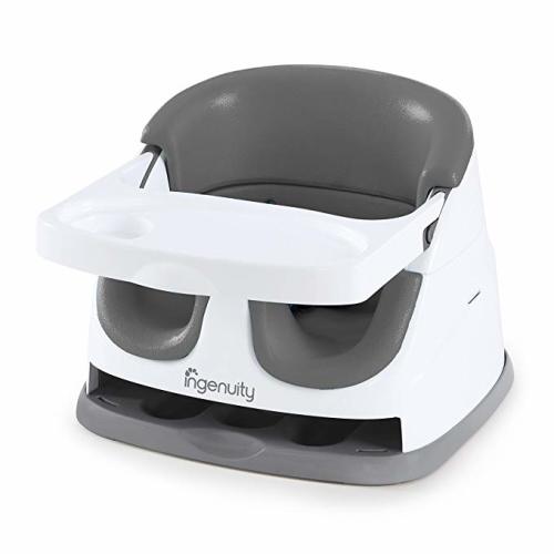 Ingenuity Baby Base 2-in-1 Booster Feeding and Floor Seat with Self-Storing Tray – Slate