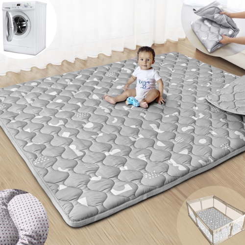 Beavtaens Baby Play Mat for Floor, Fits 71x59 Playpen, Super Soft, Non-Slip, for Ages 0-4 (Gray)