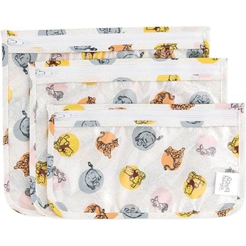 Bumkins Disney Travel Bag, Toiletry, TSA Approved Pouch, Zip Bag, Quart Size Airline Compliant, Clear-Sided, Baby, Diaper Bag Organization, Accessories, Packing, Set of 3 Sizes, Winnie the Pooh