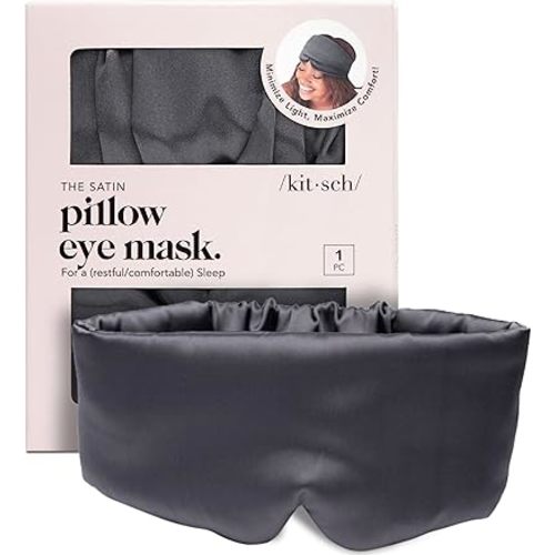 Kitsch Satin Sleep Mask - Eye Mask for Sleep, Softer Than Silk Satin Sleeping Mask Blindfold and Sleep Masks for Women and Men, Eye Care Travel Essentials - Charcoal Black