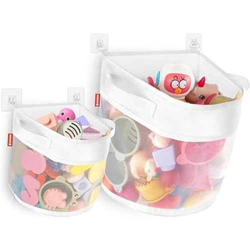 UNEEDE 2Pcak Bath Toy Organizer,Big Capacity Bathtub Toy Storage Organizer,Quick Access Bath Toy Holder For Bathtub,Baby Organizer And Storage,Quick Dry Baby Bath Toy Storage For Tub,Mesh Shower Caddy